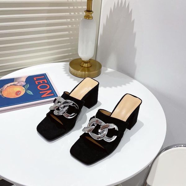 slippers summer shoes flip flops zapatillas mujer fashion metal chain women peep toe thick heels slip on slides elegant sandals, Black
slippers summer shoes flip flops zapatillas mujer fashion metal chain women peep toe thick heels slip on slides elegant sandals, Black