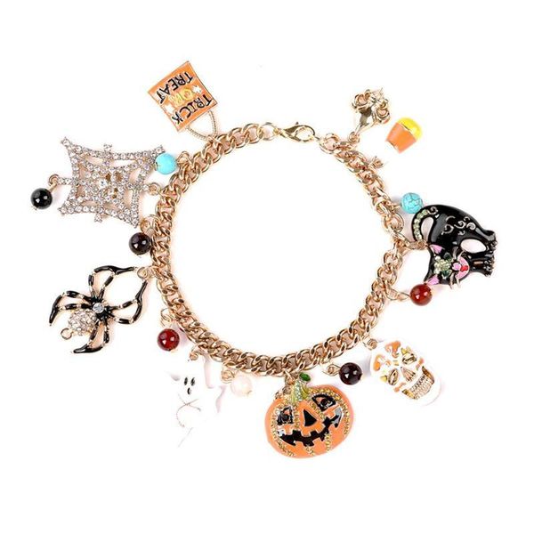 link, chain halloween taro pumpkin spider multi pendant bracelet funny gift, Black
link, chain halloween taro pumpkin spider multi pendant bracelet funny gift, Black