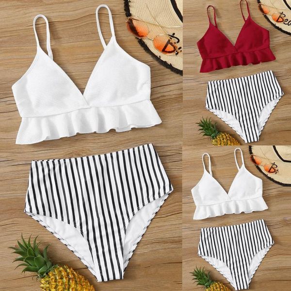 women's swimwear women solid color high waist split swimsuit bikini, White;black
women's swimwear women solid color high waist split swimsuit bikini, White;black
