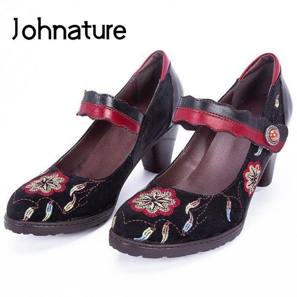 dress shoes johnature high heels 2021 pumps women retro embroider round toe genuine leather handmade casual platform ladies, Black
dress shoes johnature high heels 2021 pumps women retro embroider round toe genuine leather handmade casual platform ladies, Black