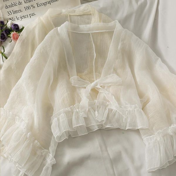 women's blouses & shirts women sheer chiffon blouse summer beach white cover up cardigans ruffle bow tied front casual cropped loose
women's blouses & shirts women sheer chiffon blouse summer beach white cover up cardigans ruffle bow tied front casual cropped loose