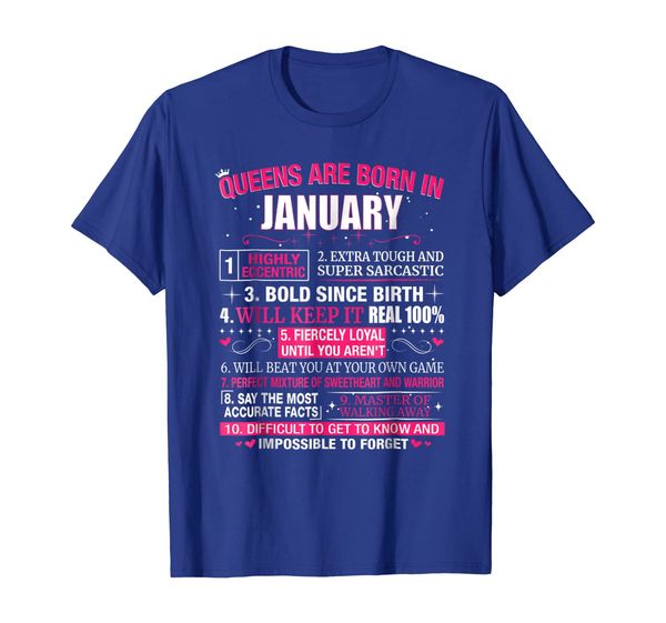 queens are born in january t-shirt, White;black
