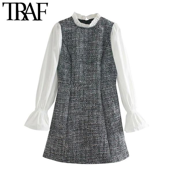 casual dresses traf women sweet fashion patchwork check tweed mini dress vintage lantern sleeve back zipper female mujer, Black;gray
casual dresses traf women sweet fashion patchwork check tweed mini dress vintage lantern sleeve back zipper female mujer, Black;gray