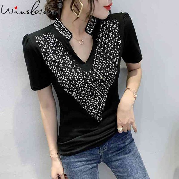 women's t-shirt summer european clothes cotton solid fashion v-neck shiny diamonds rivet women short sleeve tees t15409a, White
women's t-shirt summer european clothes cotton solid fashion v-neck shiny diamonds rivet women short sleeve tees t15409a, White