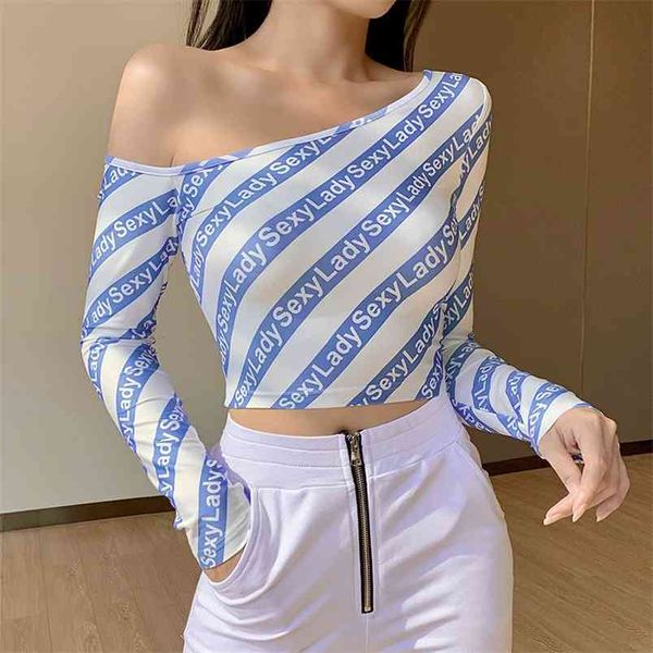 sloping shoulder t-shirt women strapless letters long-sleeved short trendy and tight-fitting tshirts 210517, White
sloping shoulder t-shirt women strapless letters long-sleeved short trendy and tight-fitting tshirts 210517, White
