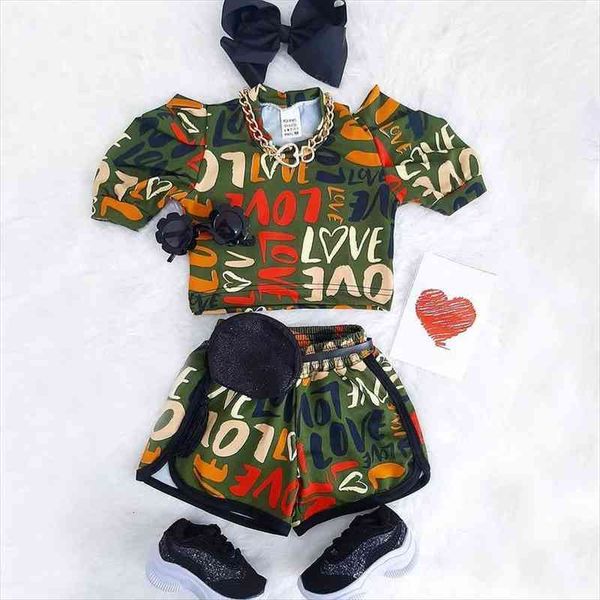 fashion kids girls summer clothes set army green short puff sleeve o neck letter print t shirts elastic pants, White
fashion kids girls summer clothes set army green short puff sleeve o neck letter print t shirts elastic pants, White