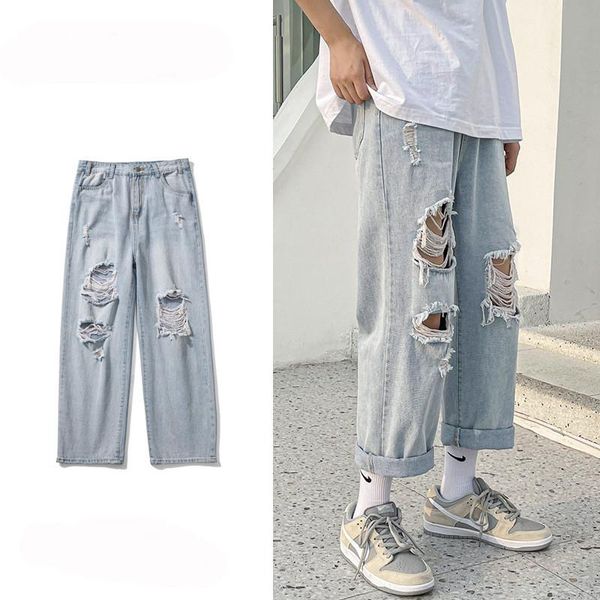 men's hi street destroyed jeans fashion oversized hip hop denim pants trousers streetwear ripped broken jean joggers, Blue
men's hi street destroyed jeans fashion oversized hip hop denim pants trousers streetwear ripped broken jean joggers, Blue