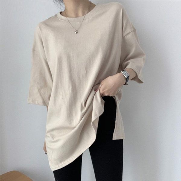 women's t-shirt 2021 women spring summer elegant t-shirts solid multi colors loose thin bottoming half sleeve minimalist split midi, White
women's t-shirt 2021 women spring summer elegant t-shirts solid multi colors loose thin bottoming half sleeve minimalist split midi, White