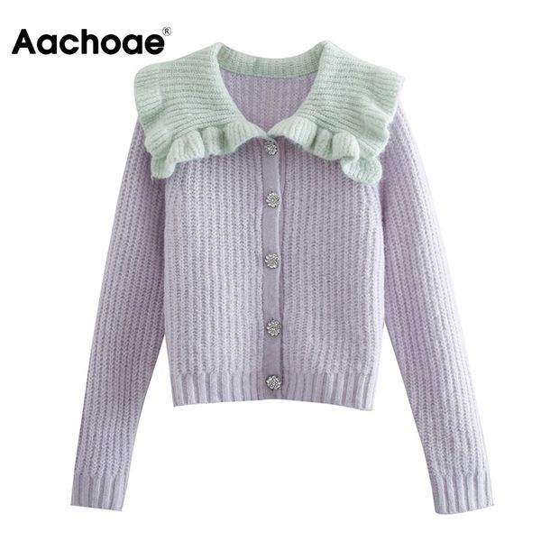 women casual patchwork cardigans ruffled long sleeve knitted sweater turn down collar vintage outerwear 210413, White;black
women casual patchwork cardigans ruffled long sleeve knitted sweater turn down collar vintage outerwear 210413, White;black
