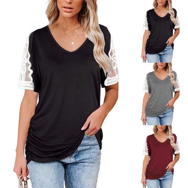 v-neck t shirt women summer hollow out lace fashion solid color short sleeves t-shirt femme mujer clothing women's, White
v-neck t shirt women summer hollow out lace fashion solid color short sleeves t-shirt femme mujer clothing women's, White