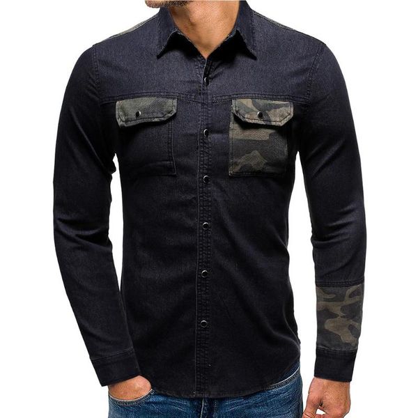 men's casual shirts jeans camouflage pocket stitching long sleeve denim men blouse male gray blue, White;black
men's casual shirts jeans camouflage pocket stitching long sleeve denim men blouse male gray blue, White;black