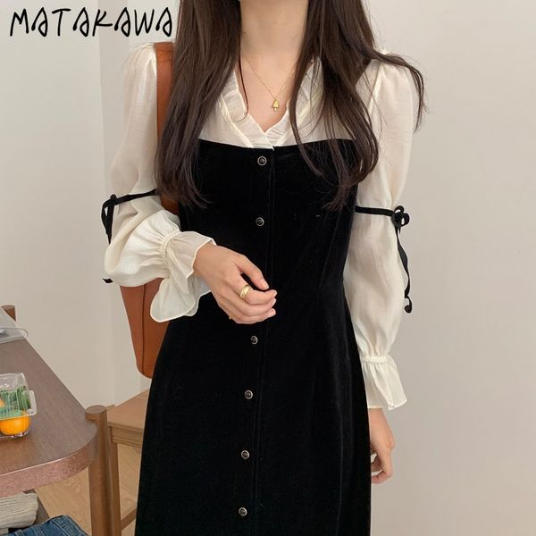 matakawa french retro v-neck femme robe korean chic ruffles stitching woman dress flare sleeve fake two velvet dresses 210513, Black;gray
matakawa french retro v-neck femme robe korean chic ruffles stitching woman dress flare sleeve fake two velvet dresses 210513, Black;gray