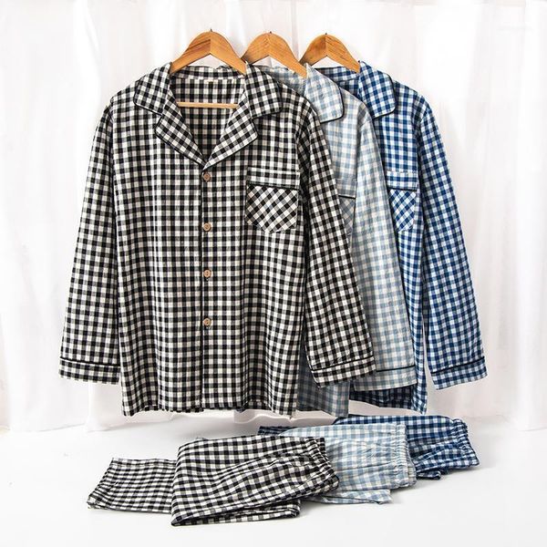 men's sleepwear spring washed cotton men pajamas lapel long sleeve pants pijama set plaid plus size two pieve night sets thin mens loun, Black;brown
men's sleepwear spring washed cotton men pajamas lapel long sleeve pants pijama set plaid plus size two pieve night sets thin mens loun, Black;brown