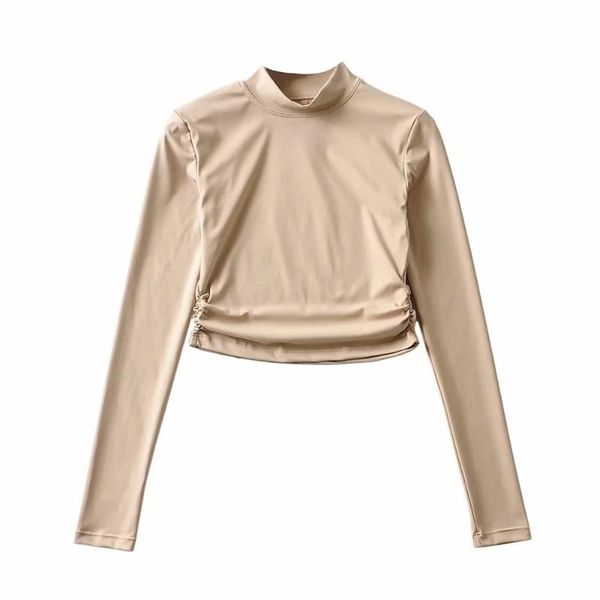 women's t-shirt basic t shirt spring women side folds t-shirts long sleeve cropped o neck crop top, White
women's t-shirt basic t shirt spring women side folds t-shirts long sleeve cropped o neck crop top, White