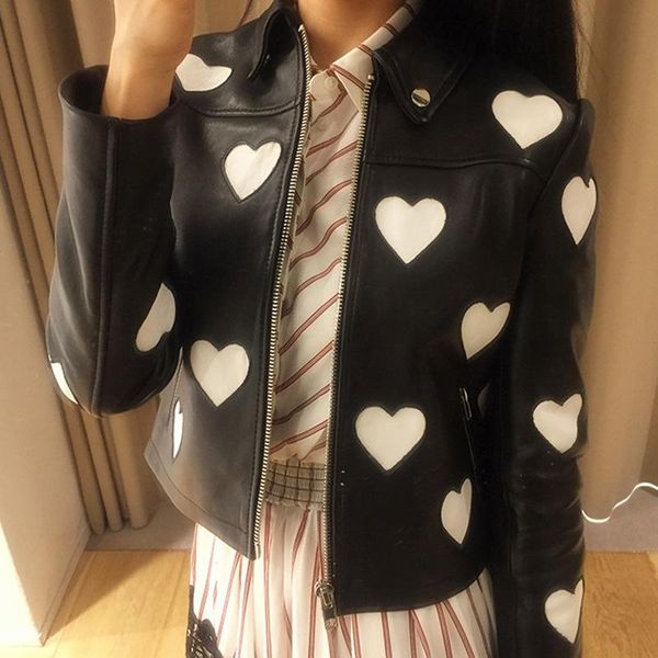 women's leather & faux sheepskin genuine short motorcycle clothes love sweet coat, Black
women's leather & faux sheepskin genuine short motorcycle clothes love sweet coat, Black
