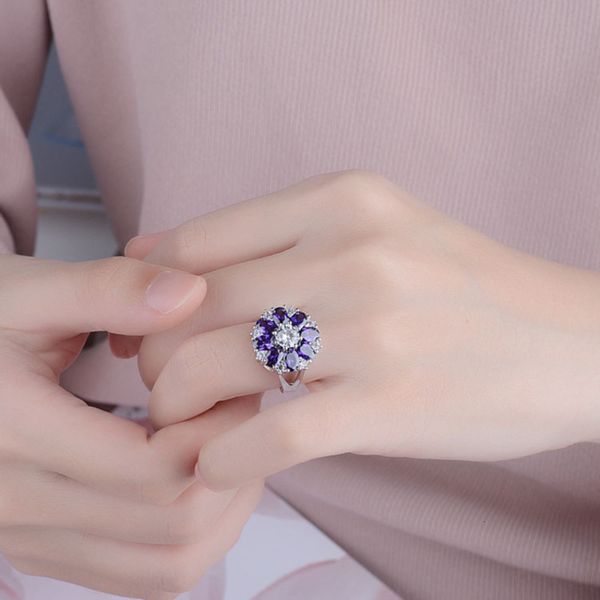 amethyst purple diamond zircon flower women's silver fashion wedding jewelry ring, Black
amethyst purple diamond zircon flower women's silver fashion wedding jewelry ring, Black