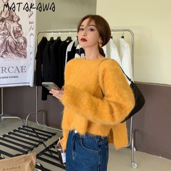 korean plush sweater women loose outer wear autumn and winter long-sleeved knit sweaters slit cropped 210506, White;black
korean plush sweater women loose outer wear autumn and winter long-sleeved knit sweaters slit cropped 210506, White;black