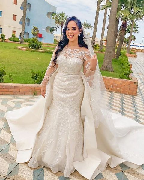 2022 plus size arabic aso ebi mermaid luxurious wedding dress lace beaded sheer neck bridal gowns dress zj266, White
2022 plus size arabic aso ebi mermaid luxurious wedding dress lace beaded sheer neck bridal gowns dress zj266, White