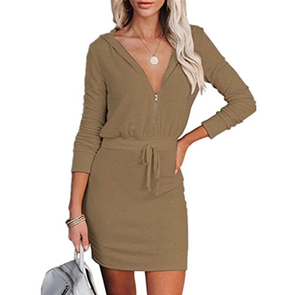 casual dresses european and american autumn winter leisure waist slim long-sleeved dress solid color zipper hooded bag hip sweater, Black;gray
casual dresses european and american autumn winter leisure waist slim long-sleeved dress solid color zipper hooded bag hip sweater, Black;gray