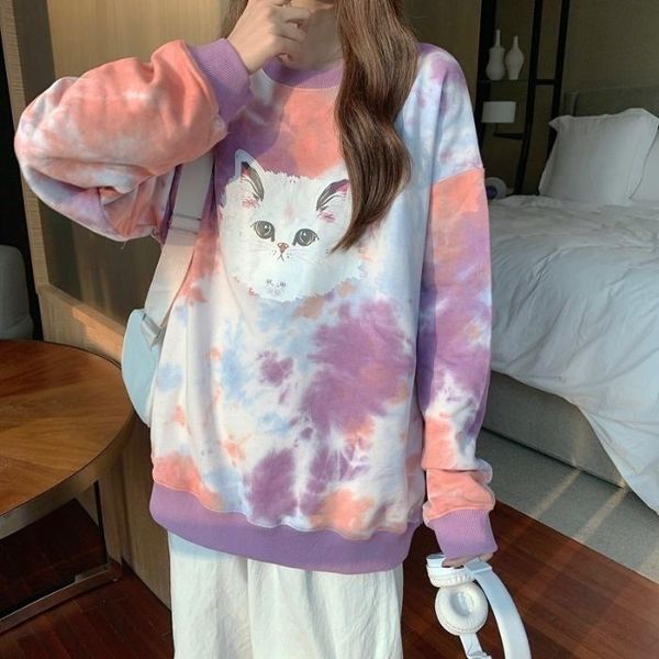 women's hoodies & sweatshirts autumn clothing korean style round neck tie-dye loose print, Black
women's hoodies & sweatshirts autumn clothing korean style round neck tie-dye loose print, Black