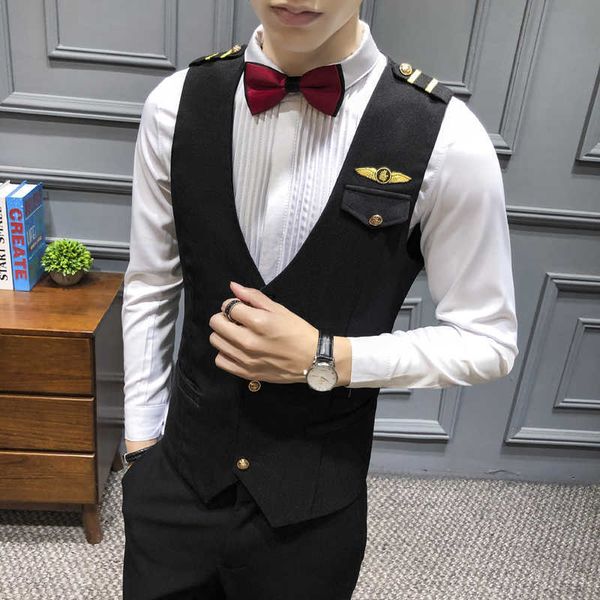 dress vests for men single row buckle epaulet air less vest nightclub waistcoat suits men casual slim fit formal gilet homme 210527, Black;white
dress vests for men single row buckle epaulet air less vest nightclub waistcoat suits men casual slim fit formal gilet homme 210527, Black;white