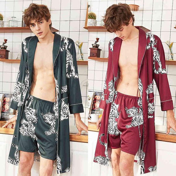 men's sleepwear summer silk pajamas two-piece satin male loose tiger dress robe and silky shorts suit nightgown home clothing vflt, Black;brown
men's sleepwear summer silk pajamas two-piece satin male loose tiger dress robe and silky shorts suit nightgown home clothing vflt, Black;brown