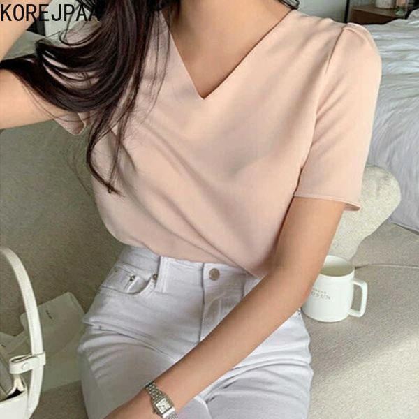korejpaa women shirt summer korea chic simple temperament v-neck pullover all-match loose casual inner short-sleeved blouse 210526, White
korejpaa women shirt summer korea chic simple temperament v-neck pullover all-match loose casual inner short-sleeved blouse 210526, White