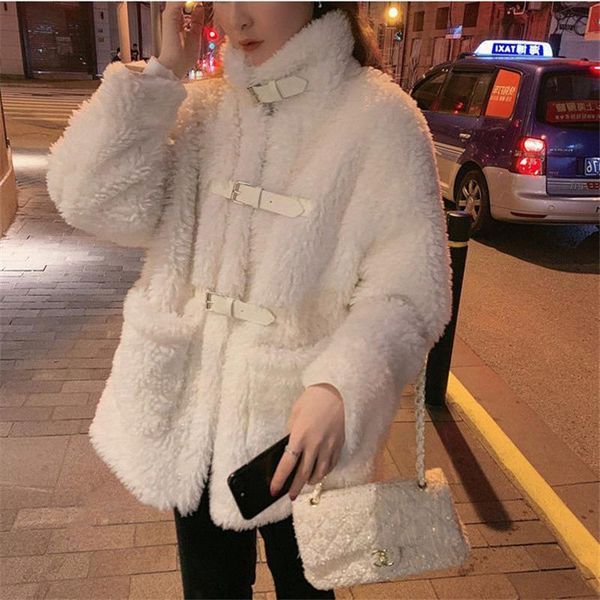 women's fur & faux korean version loose lamb wool coat female winter style thick mid-length granular velvet cowhide buckle, Black
women's fur & faux korean version loose lamb wool coat female winter style thick mid-length granular velvet cowhide buckle, Black