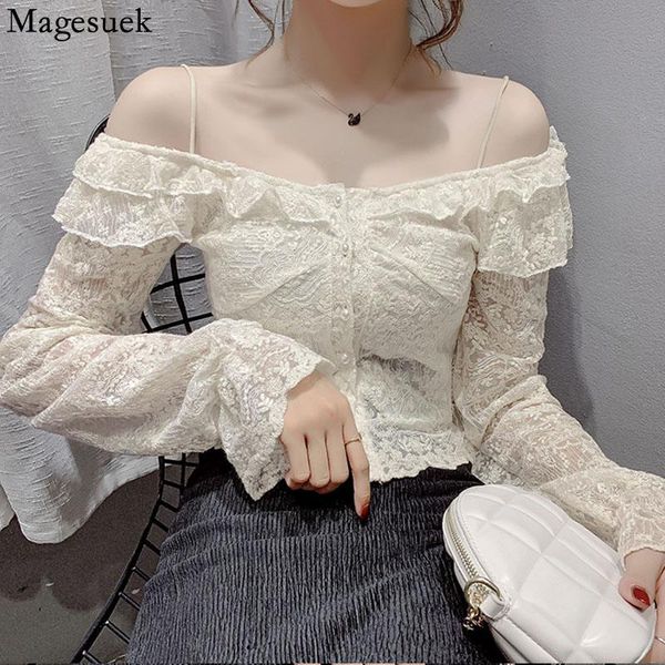 women's blouses & shirts elegant off-shoulder blouse women spring ruffle stitching lace shirt solid slim female clothes blusas 158, White
women's blouses & shirts elegant off-shoulder blouse women spring ruffle stitching lace shirt solid slim female clothes blusas 158, White