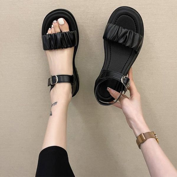 women sandals shoes solid folds platform ankle straps ladies round toe casual slingbacks female thick heels summer fashion 2021, Black
women sandals shoes solid folds platform ankle straps ladies round toe casual slingbacks female thick heels summer fashion 2021, Black