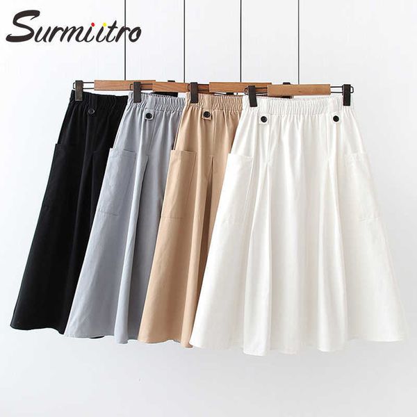 surmiitro spring summer knee length women korean style black white button pocket high waist sun school midi skirt female 210712
surmiitro spring summer knee length women korean style black white button pocket high waist sun school midi skirt female 210712