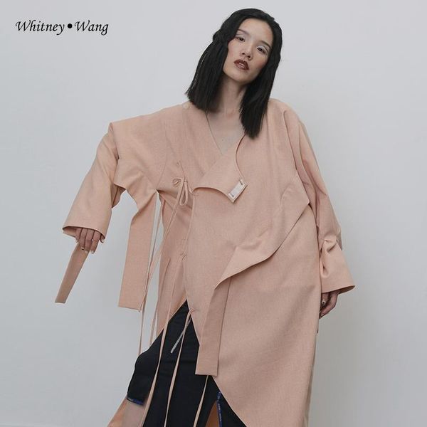 women's trench coats whitney wang fashion streetwear designer style ruffled ribbons asymmetrical coat women stylish windbreaker, Tan;black
women's trench coats whitney wang fashion streetwear designer style ruffled ribbons asymmetrical coat women stylish windbreaker, Tan;black
