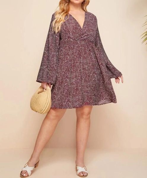 women fashion v-neck print plus size dress stylish long sleeve loose autumn winter female outfits 2021 oversize casual dresses, Black;gray