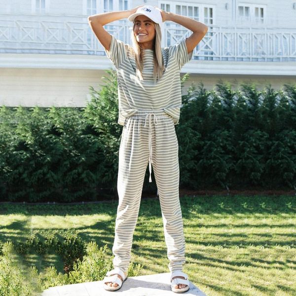 pant European female house striped two colors shirt suit, White
pant European female house striped two colors shirt suit, White