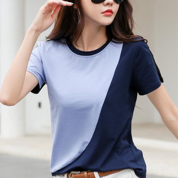 women's t-shirt summer all match short sleeve korean fashion casual patchwork t shirt women simple tee femme clothing basis cotton, White
women's t-shirt summer all match short sleeve korean fashion casual patchwork t shirt women simple tee femme clothing basis cotton, White