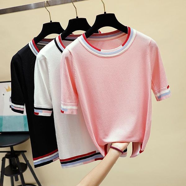 women's sweaters women summer thin female pullovers 2021 knitting shirts pink black white tees o-neck short sleeve pull femme, White;black
women's sweaters women summer thin female pullovers 2021 knitting shirts pink black white tees o-neck short sleeve pull femme, White;black
