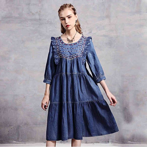 johnature women vintage embroidery dresses tassel patchwork autumn denim cotton chinese style female a-line dresses 210521, Black;gray
johnature women vintage embroidery dresses tassel patchwork autumn denim cotton chinese style female a-line dresses 210521, Black;gray