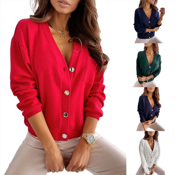womens long sleeve women sweaters cardigan casual solid color v neck button pocket decoration short clothing, White;black
womens long sleeve women sweaters cardigan casual solid color v neck button pocket decoration short clothing, White;black