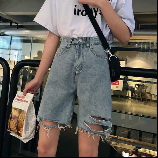korean womens shorts summer five points denim blue washed high waist jeans holes pockets wide legs, White;black
korean womens shorts summer five points denim blue washed high waist jeans holes pockets wide legs, White;black