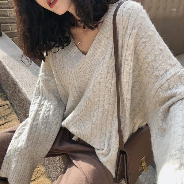 women's sweaters v-neck twist sweater pullover loose wear slouchy korean version 2021 bottoming turtleneck women, White;black
women's sweaters v-neck twist sweater pullover loose wear slouchy korean version 2021 bottoming turtleneck women, White;black