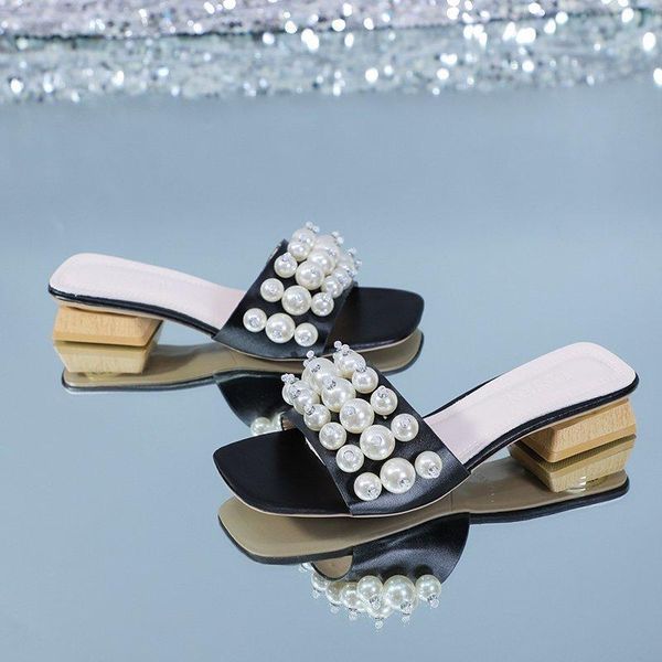 string bead shoes woman 2021 slippers summer luxury slides square heel med lady pantofle designer block girl fabric hoof hee, Black
string bead shoes woman 2021 slippers summer luxury slides square heel med lady pantofle designer block girl fabric hoof hee, Black