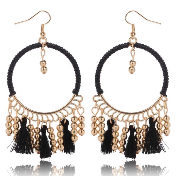 big circle handmade female tassel wrapping cloth chain exaggerated earrings yiwu jewelry, Black
big circle handmade female tassel wrapping cloth chain exaggerated earrings yiwu jewelry, Black