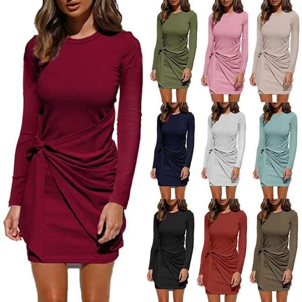 casual dresses 2021 european and american women's autumn winter pleated lace up knotted long sleeved dress, Black;gray
casual dresses 2021 european and american women's autumn winter pleated lace up knotted long sleeved dress, Black;gray