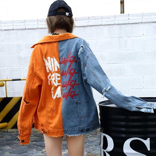 women's jackets fashion streetwear patchwork denim jacket women long sleeve hole jean coats casual loose harajuku, Black;brown
women's jackets fashion streetwear patchwork denim jacket women long sleeve hole jean coats casual loose harajuku, Black;brown