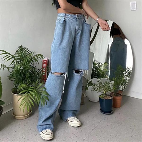 women's jeans denim straight pants women streetwear fashion high waist hook ripped loose hole slimming draped mop trousers casual, Blue
women's jeans denim straight pants women streetwear fashion high waist hook ripped loose hole slimming draped mop trousers casual, Blue