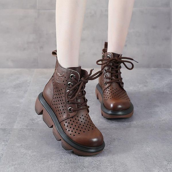 sandals leather women's spring and summer retro layer cowhide wedge single boots platform hollow hole shoes, Black
sandals leather women's spring and summer retro layer cowhide wedge single boots platform hollow hole shoes, Black