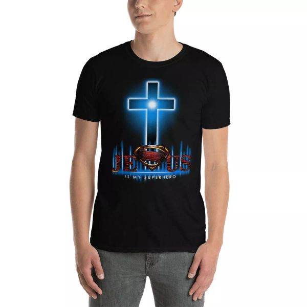 Jesus Is My Superhero Cool Jesus Christ Cross Superman Fans Christian Shirt, White;black