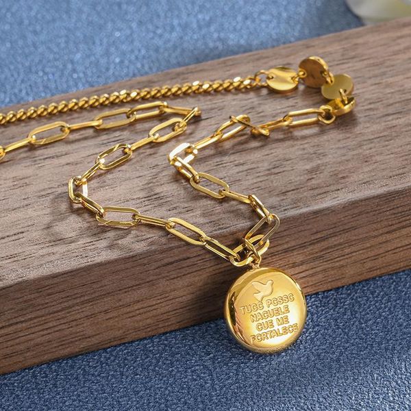 pendant necklaces rose gold stainless steel women necklace punk style peace dove pattern geometry circular female neck chain jewelry, Silver
pendant necklaces rose gold stainless steel women necklace punk style peace dove pattern geometry circular female neck chain jewelry, Silver