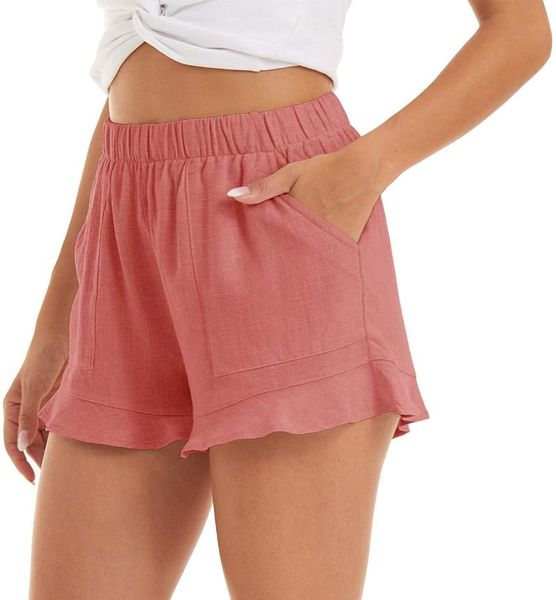 women's shorts comfortable casual drawstring cotton linen elastic ruffle hem summer with pockets, White;black
women's shorts comfortable casual drawstring cotton linen elastic ruffle hem summer with pockets, White;black