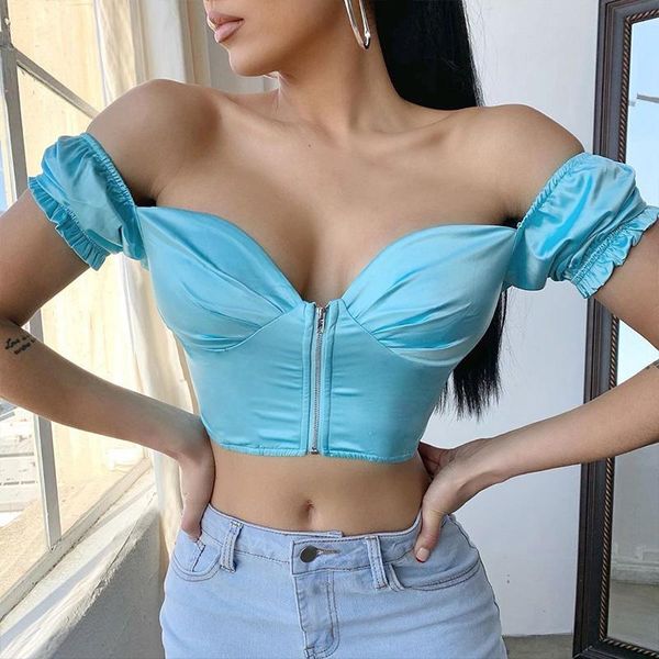 women's tanks & camis ruffles front zipper crop blue satin puff sleeve v-neck tank ruched vest women summer clothes 2021 club part, White
women's tanks & camis ruffles front zipper crop blue satin puff sleeve v-neck tank ruched vest women summer clothes 2021 club part, White